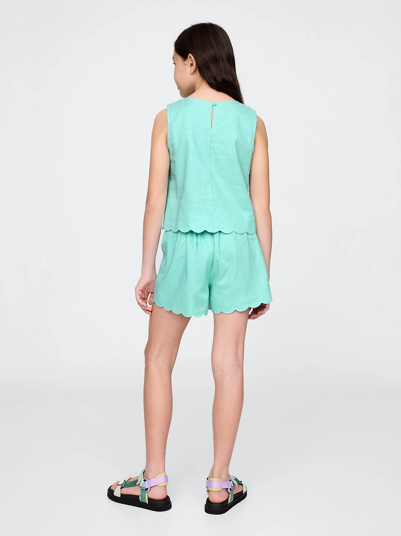 Kids Linen-Cotton Scalloped Wrap Skort
