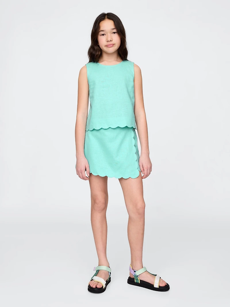 Kids Linen-Cotton Scalloped Top