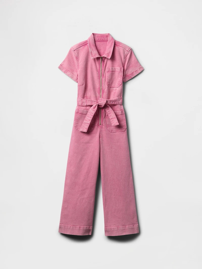 Kids Belted Denim Jumpsuit