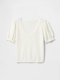 Linen-Blend Puff-Sleeve Sweater Top