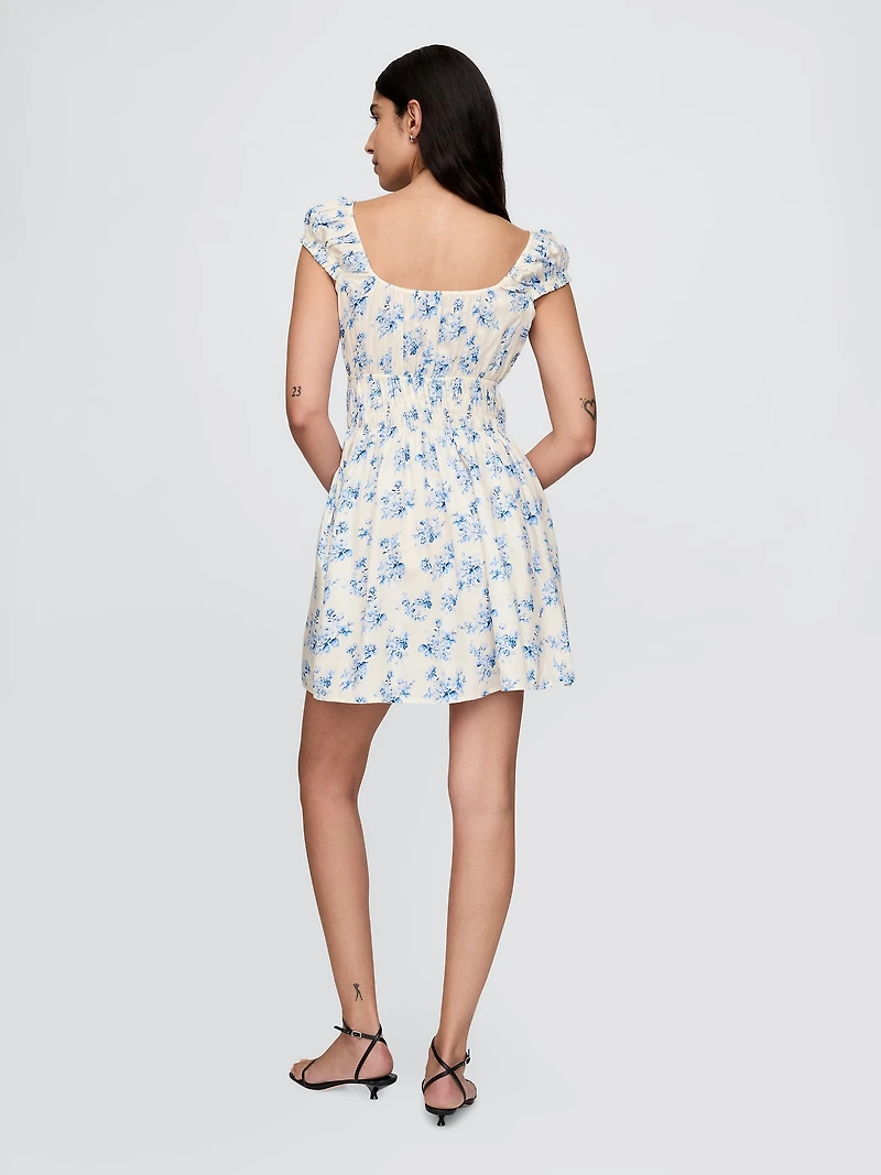 Tie-Front Smocked Waist Mini Dress