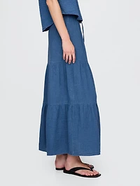 Cotton Gauze Denim Tiered Maxi Skirt