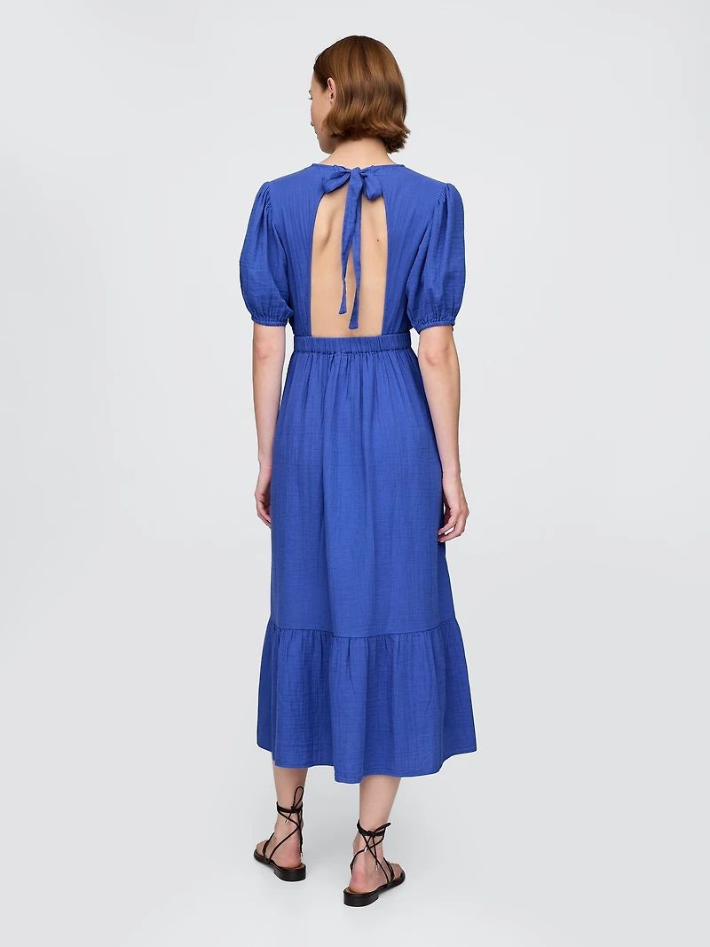 Cotton Gauze Open-Back Midi Dress