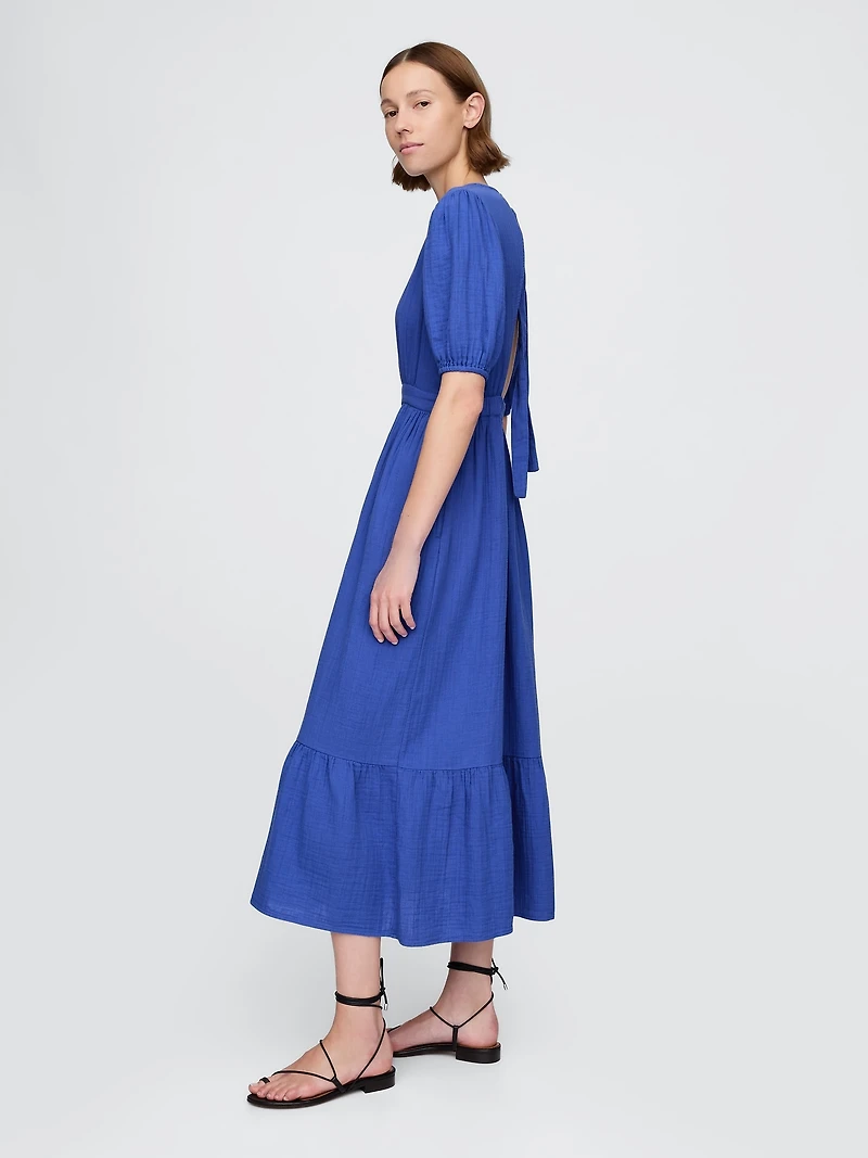 Cotton Gauze Open-Back Midi Dress