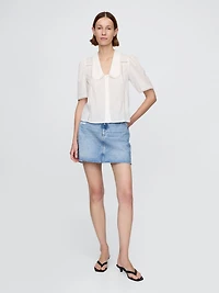 Puff-Sleeve Lace Collared Top