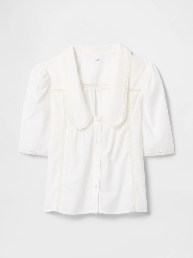 Puff-Sleeve Lace Collared Top