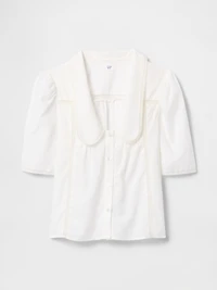 Puff-Sleeve Lace Collared Top