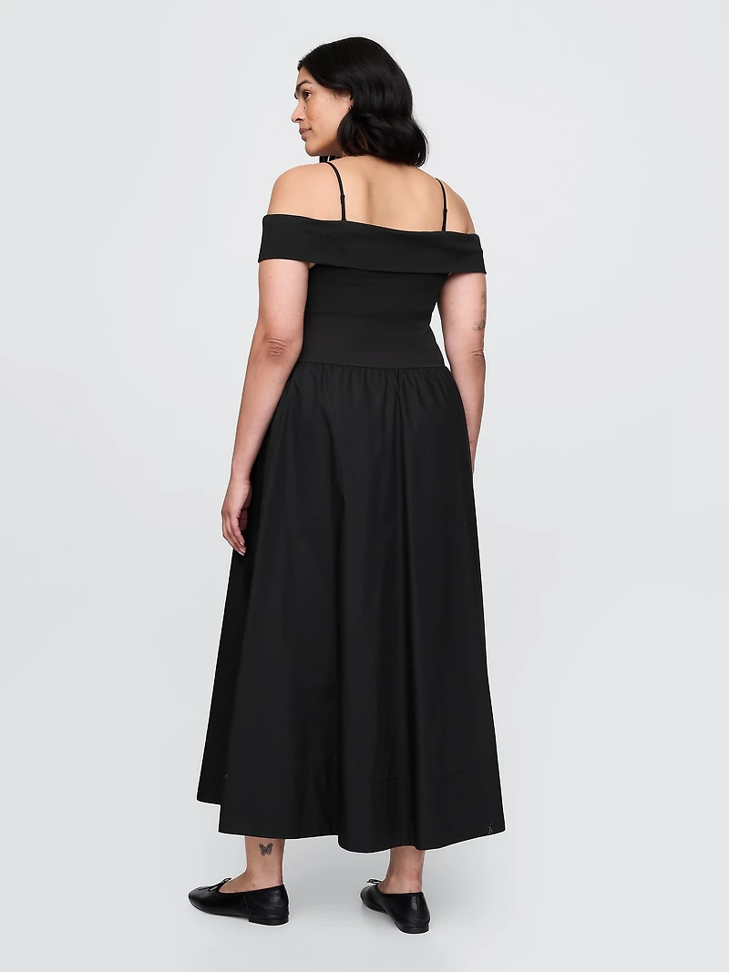 Mixed Media Off-Shoulder Midi Dress