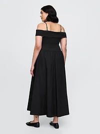 Mixed Media Off-Shoulder Midi Dress