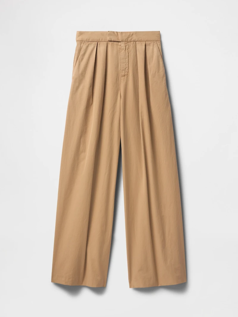 High Rise Twill Pleated Wide-Leg Khakis