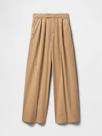 High Rise Twill Pleated Wide-Leg Khakis