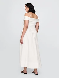 Mixed Media Off-Shoulder Midi Dress