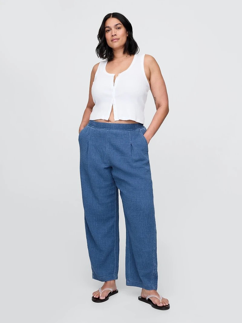 Cotton Gauze Denim Easy Barrel Pants