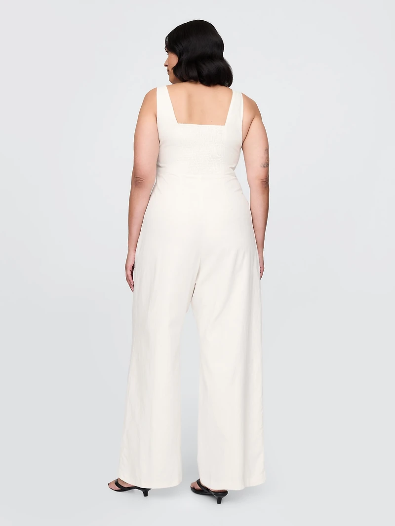 Linen-Blend Seamed Jumpsuit