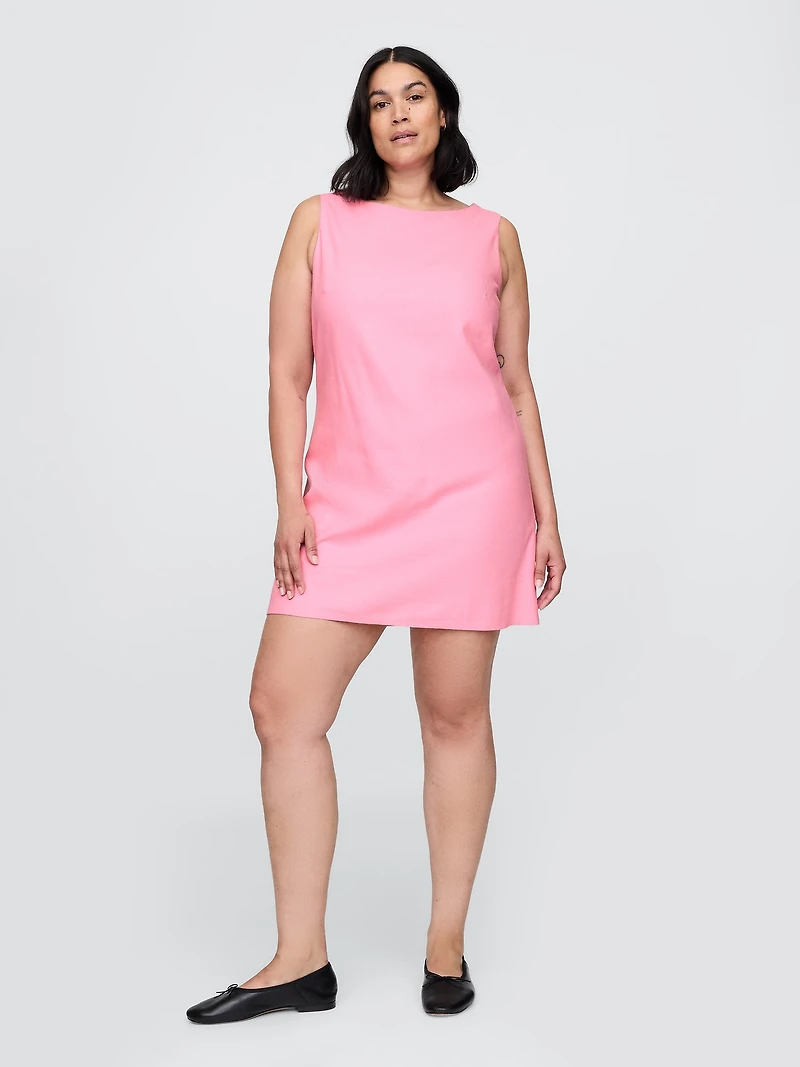 Linen-Blend Mini Shift Dress