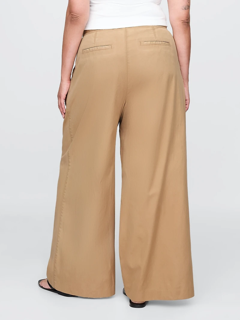High Rise Twill Pleated Wide-Leg Khakis