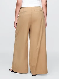 High Rise Twill Pleated Wide-Leg Khakis