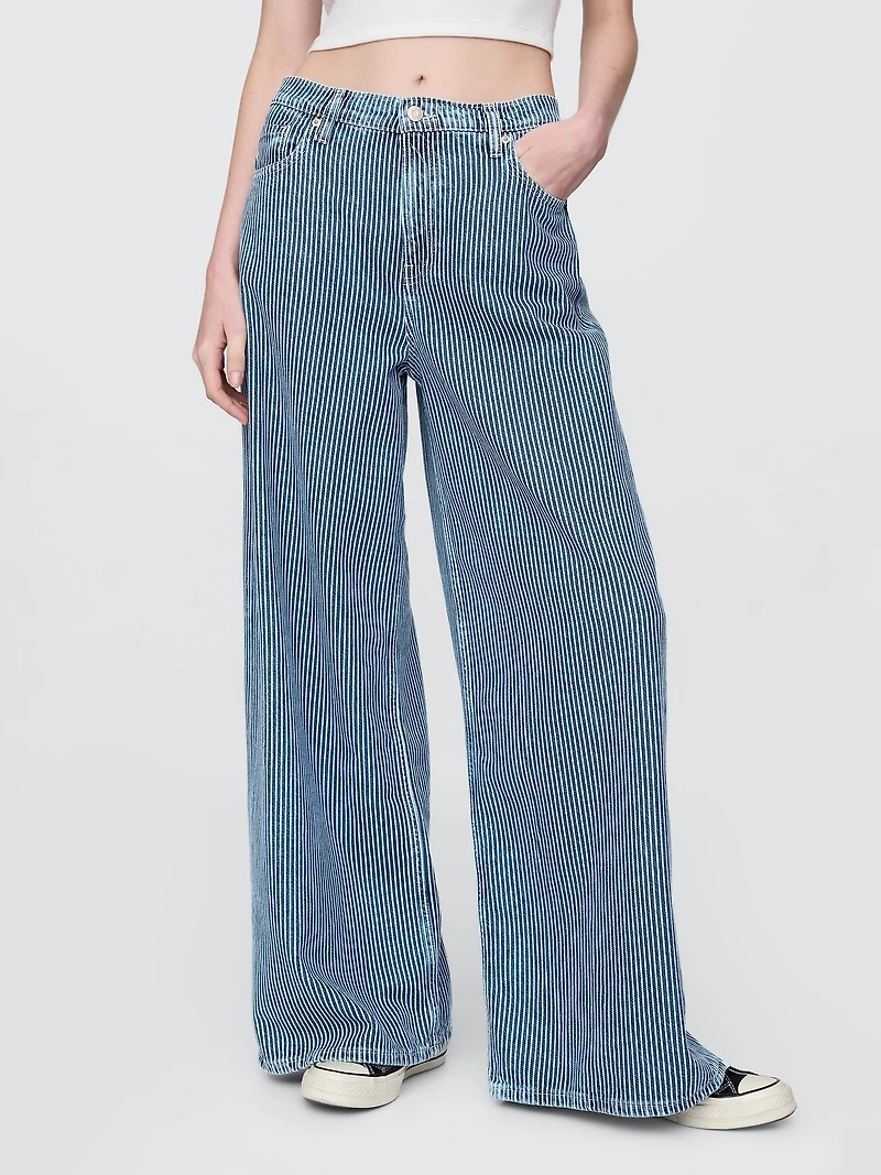 Mid Rise UltraSoft Denim Stripe Baggy Jeans