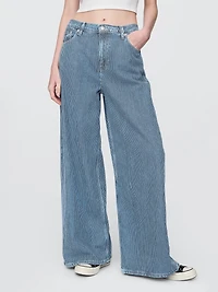 Mid Rise UltraSoft Denim Stripe Baggy Jeans