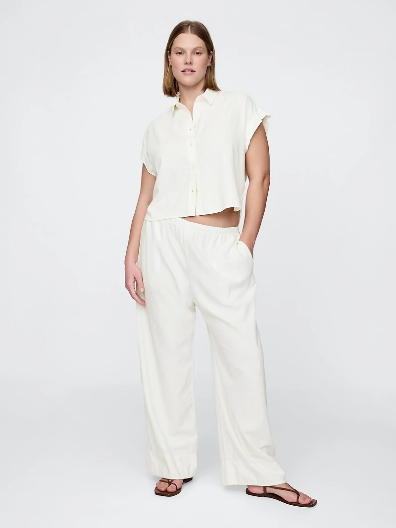 Linen-Blend Easy Wide-Hem Pants