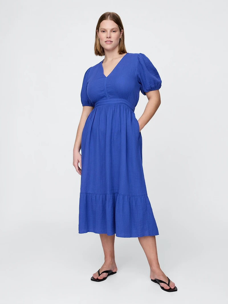 Cotton Gauze Open-Back Midi Dress