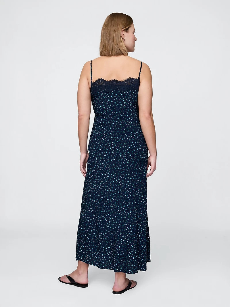 Crepe Lace-Trim Sweetheart Maxi Dress