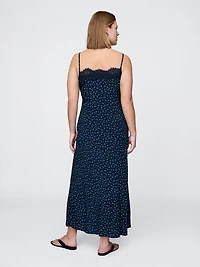 Crepe Lace-Trim Sweetheart Maxi Dress