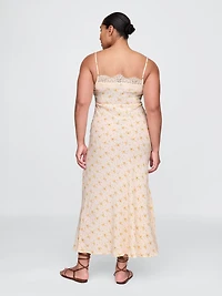 Crepe Lace-Trim Sweetheart Maxi Dress