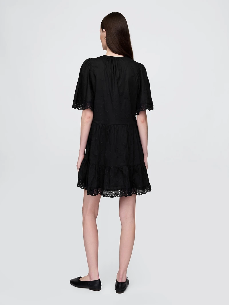 Flutter-Sleeve Eyelet Mini Dress
