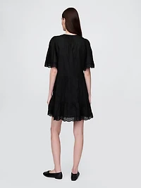 Flutter-Sleeve Eyelet Mini Dress