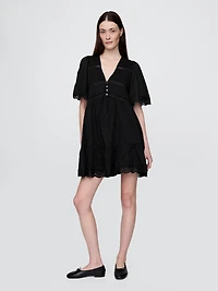 Flutter-Sleeve Eyelet Mini Dress