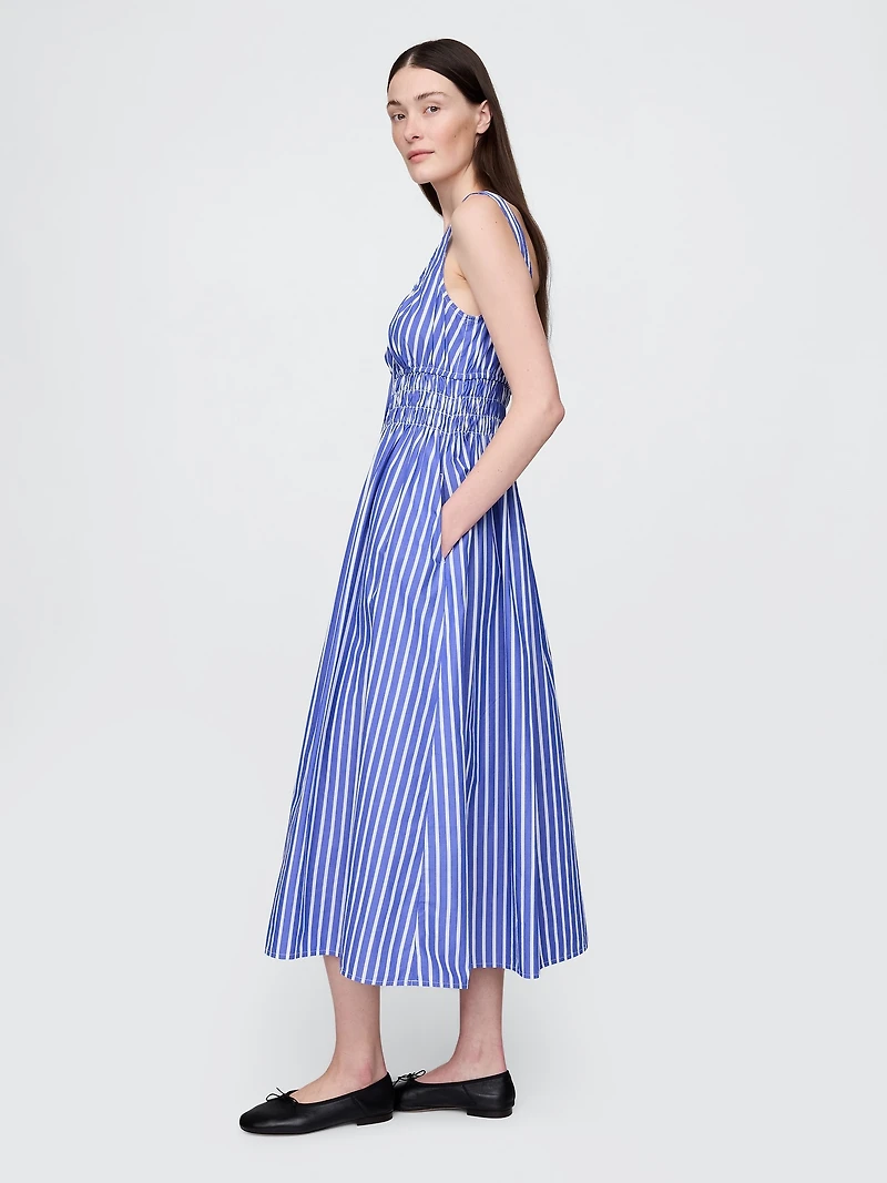 Poplin Smocked Midi Dress