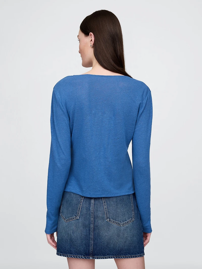 Linen-Blend Tie-Front Cardigan
