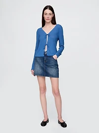 Linen-Blend Tie-Front Cardigan