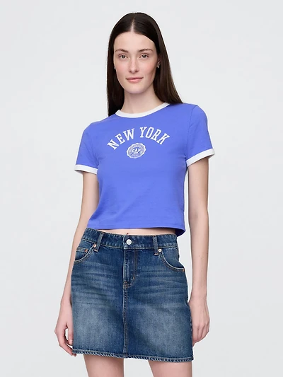 Cotton Jersey New York Logo Shrunken T-Shirt