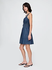 Denim Tie-Front Smocked Waist Mini Dress