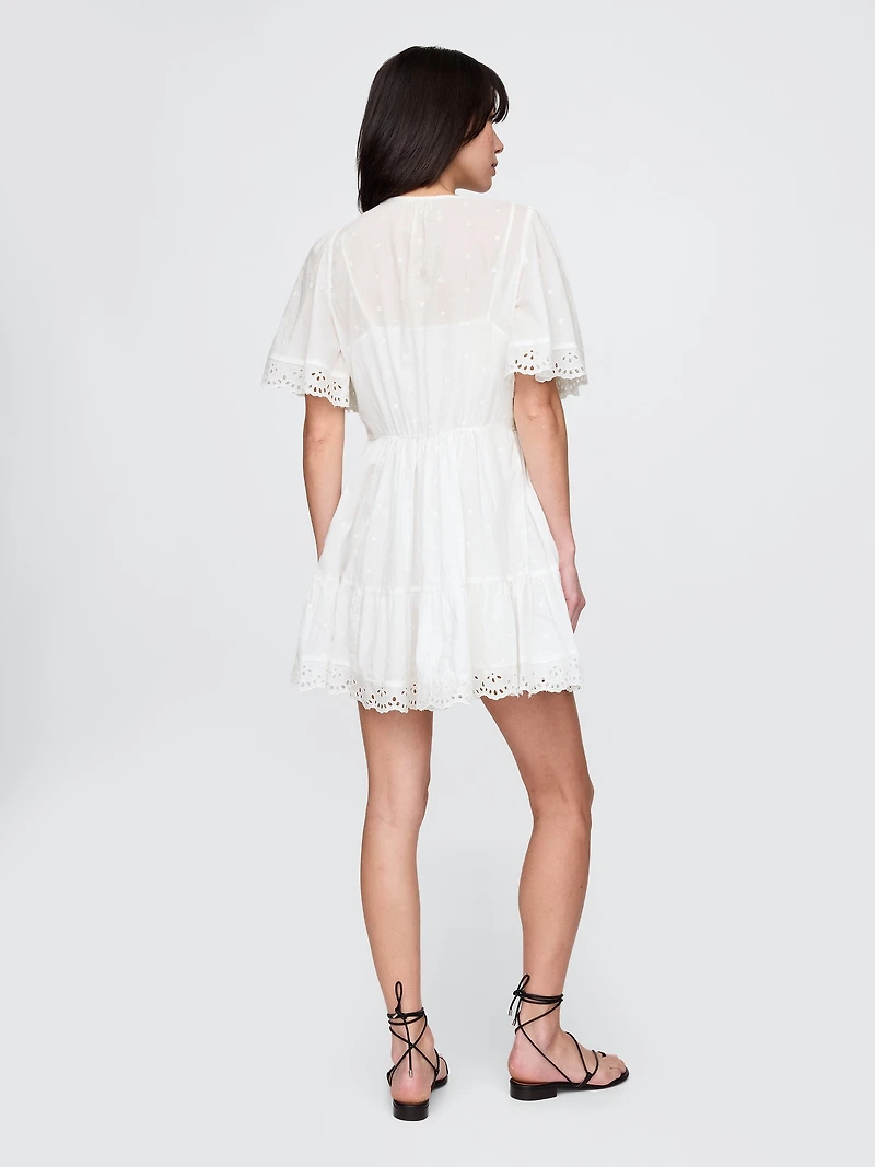 Flutter-Sleeve Eyelet Mini Dress