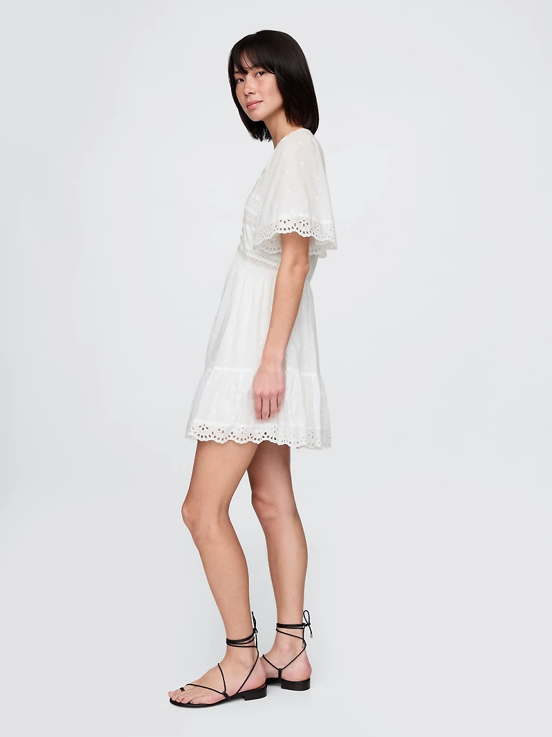 Flutter-Sleeve Eyelet Mini Dress