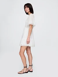 Flutter-Sleeve Eyelet Mini Dress