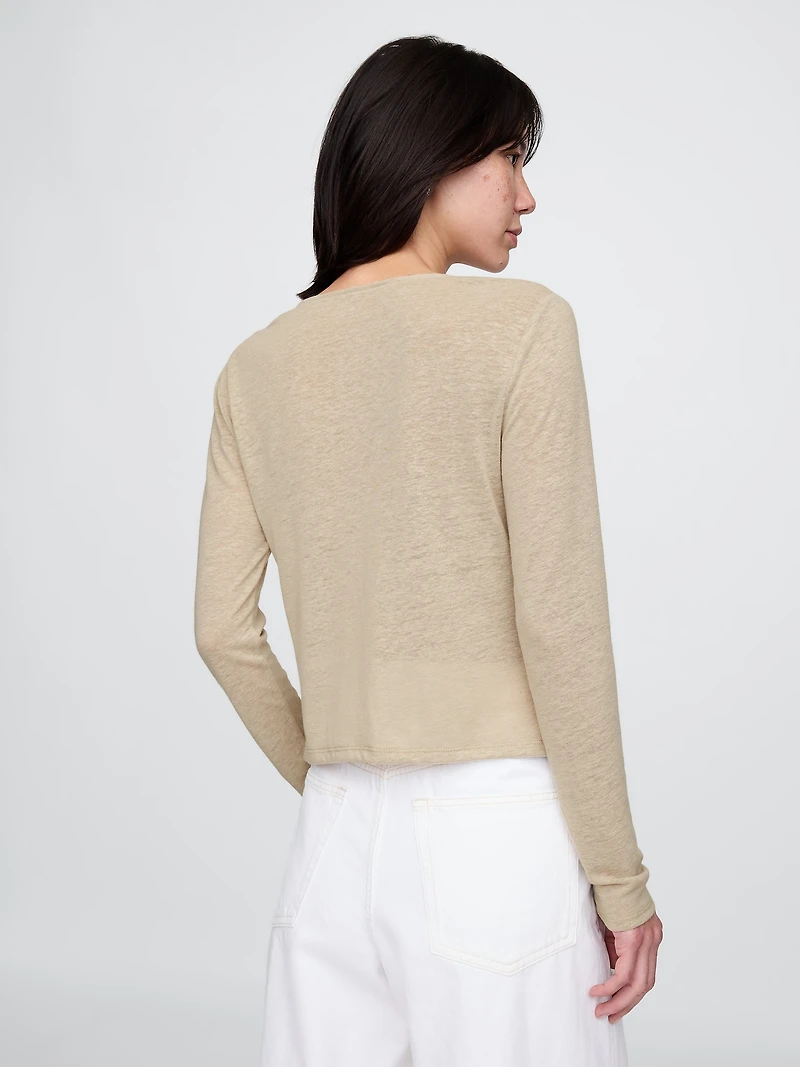 Linen-Blend Tie-Front Cardigan