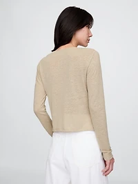 Linen-Blend Tie-Front Cardigan