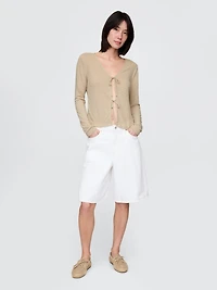 Linen-Blend Tie-Front Cardigan