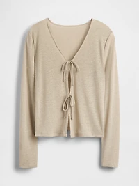 Linen-Blend Tie-Front Cardigan