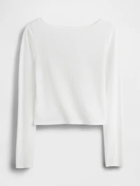 Linen-Blend Boatneck Crop T-Shirt