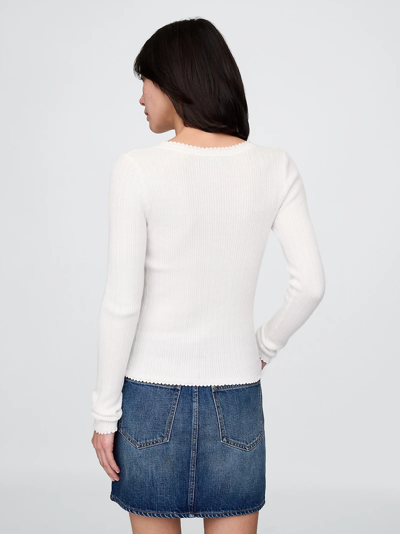 Pointelle Henley Sweater Top
