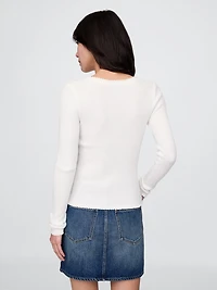 Pointelle Henley Sweater Top