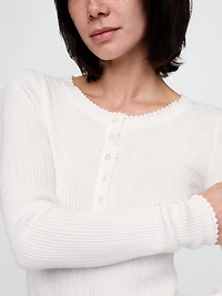 Pointelle Henley Sweater Top