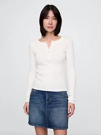 Pointelle Henley Sweater Top