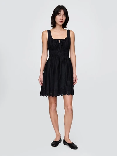 Linen-Blend Smocked Mini Dress