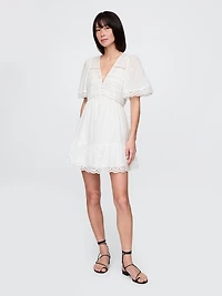 Flutter-Sleeve Eyelet Mini Dress